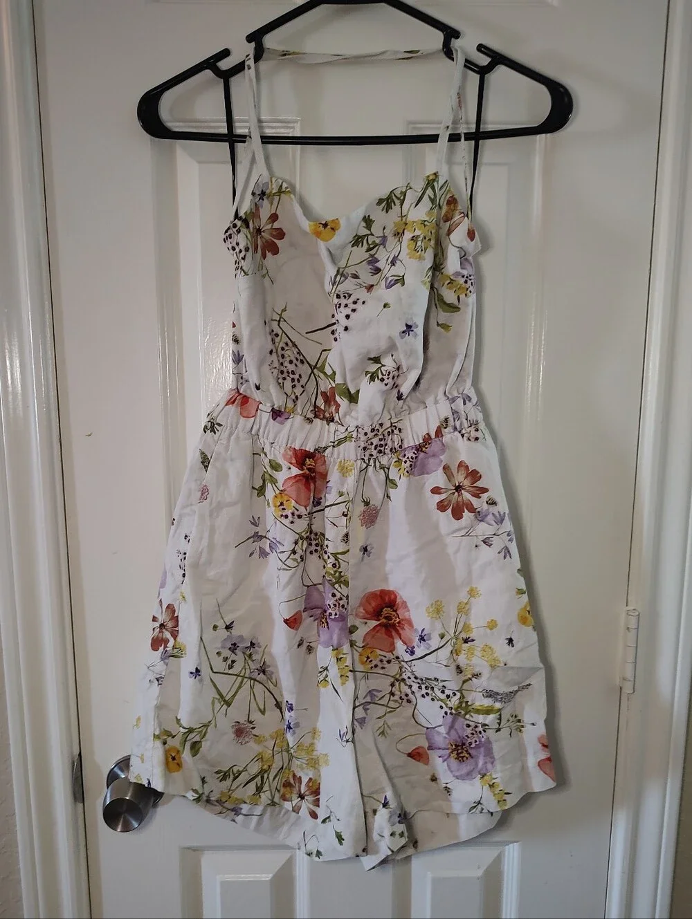 H&M Wildflower Meadow Linen Open Tie Back Floral Romper Playsuit Small